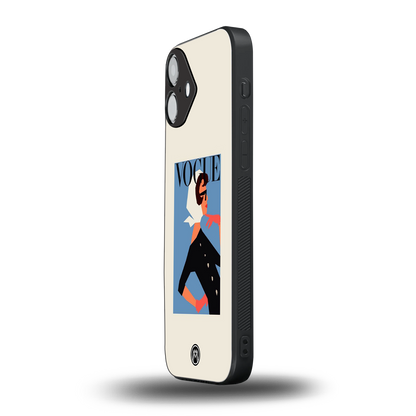 vogue lady back phone cover | glass case for iphone 16 plus