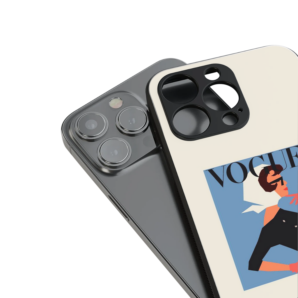 vogue lady back phone cover | glass case for iphone 16 plus