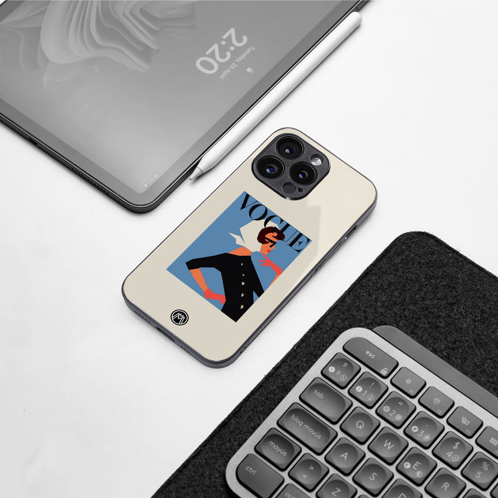 vogue lady back phone cover | glass case for iphone 16 plus