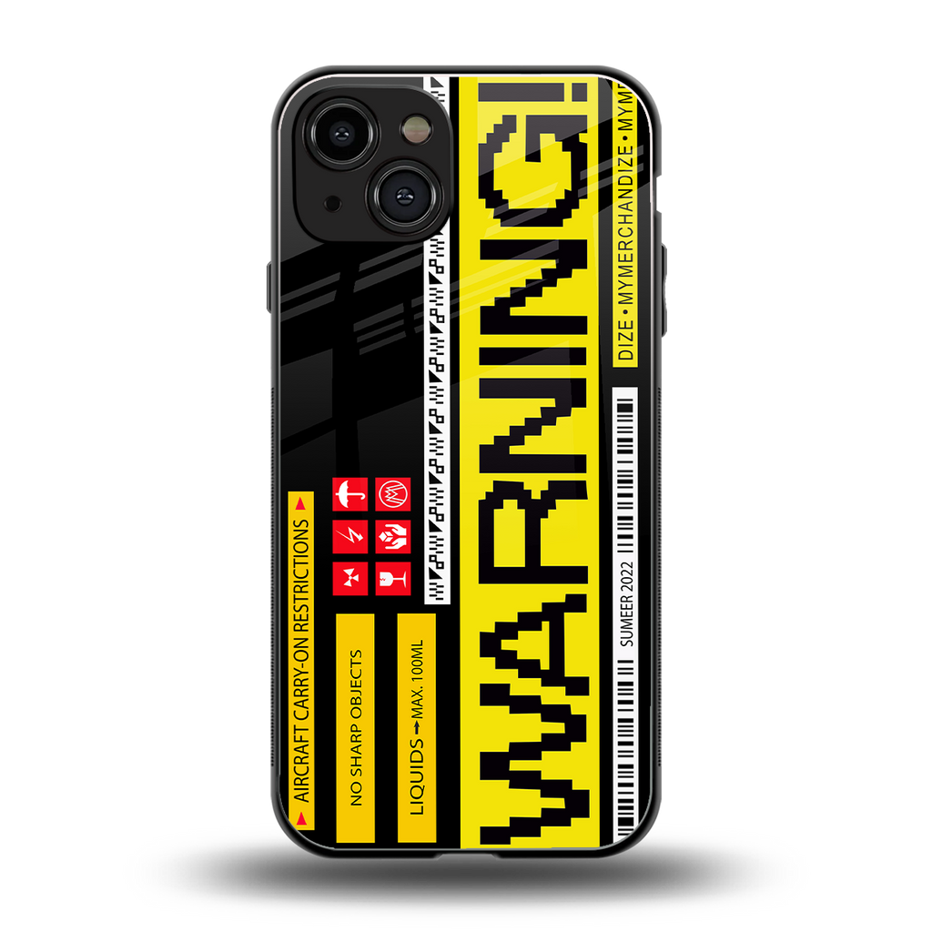 warning back phone cover | glass case for iphone 15