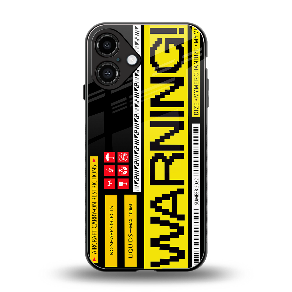 warning back phone cover | glass case for iphone 16 plus
