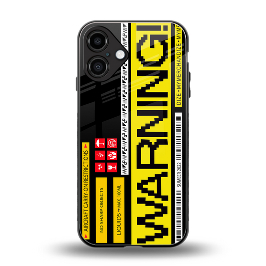 warning back phone cover | glass case for iphone 16 plus
