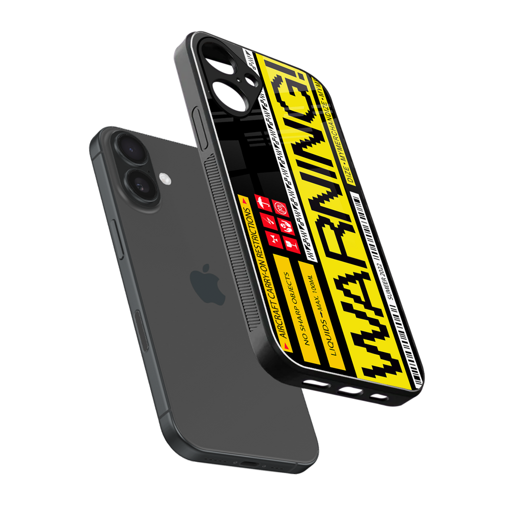 warning back phone cover | glass case for iphone 16 plus