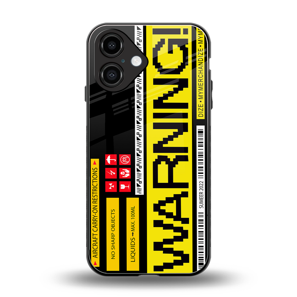 warning back phone cover | glass case for iphone 16