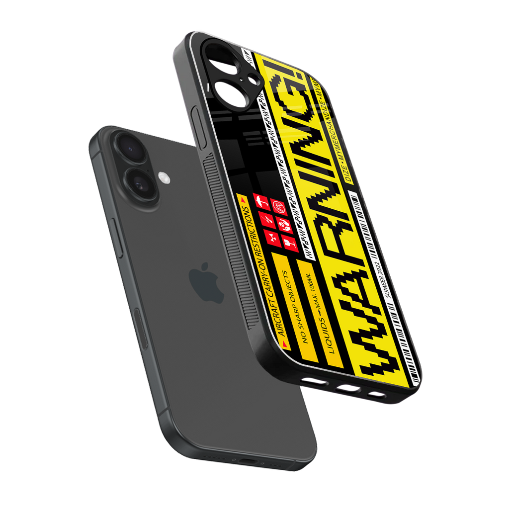 warning back phone cover | glass case for iphone 16