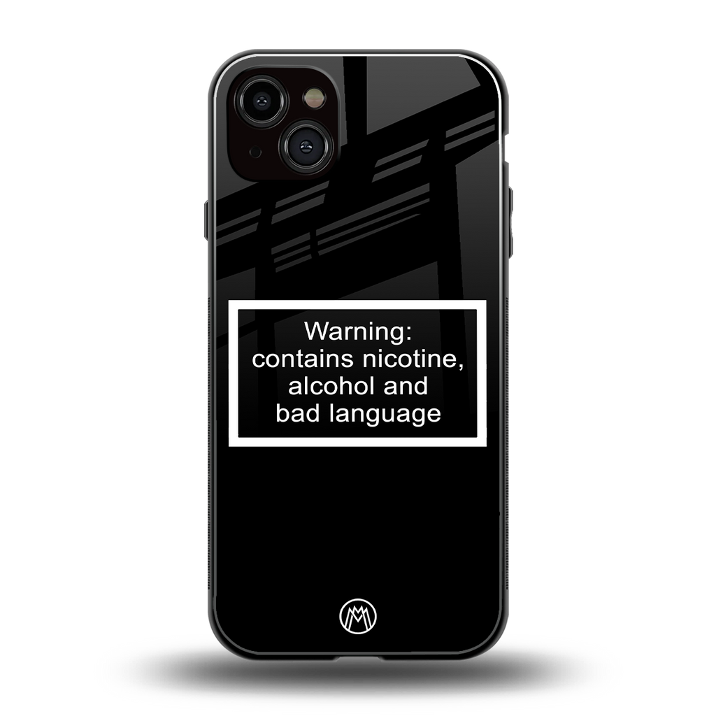 warning sign black edition back phone cover | glass case for iphone 15 plus
