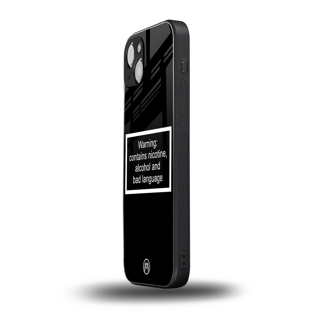 warning sign black edition back phone cover | glass case for iphone 15 plus