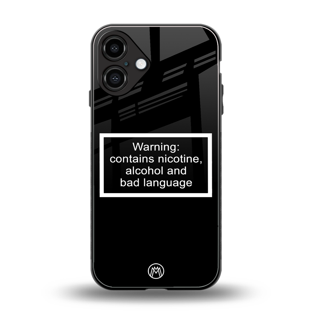 warning sign black edition back phone cover | glass case for iphone 16 plus