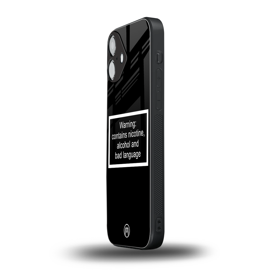 warning sign black edition back phone cover | glass case for iphone 16 plus