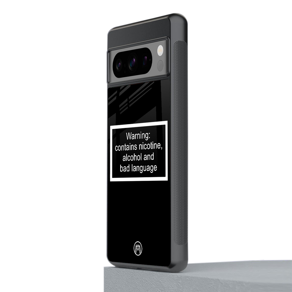 warning sign black edition back phone cover | glass case for google pixel 8 pro