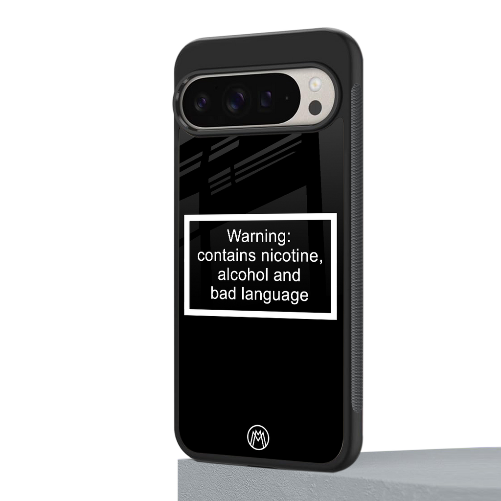 warning sign black edition back phone cover | glass case for google pixel 9 pro xl