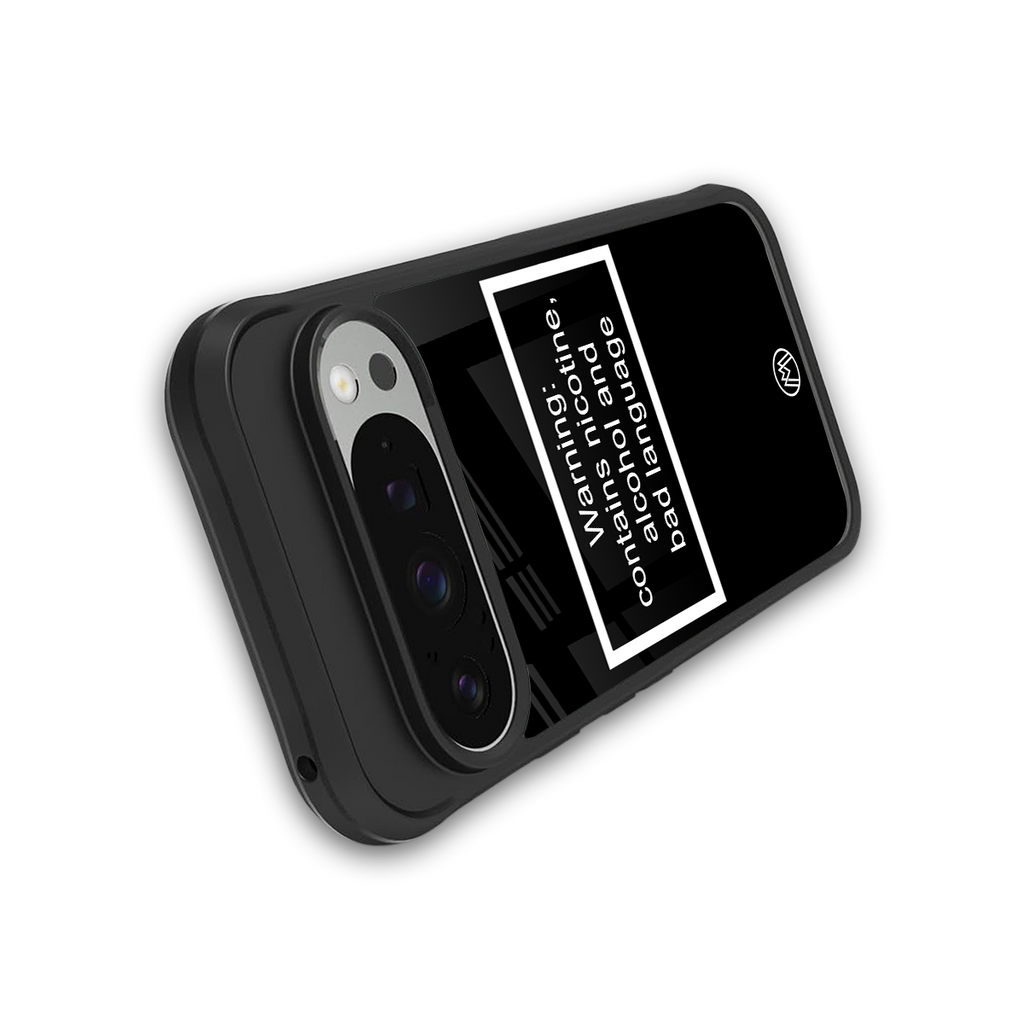 warning sign black edition back phone cover | glass case for google pixel 9 pro