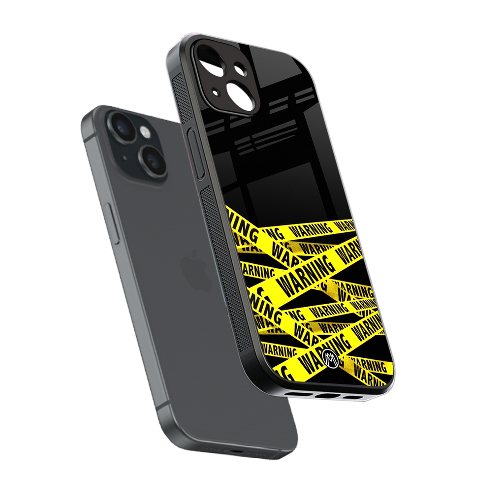 warning tape back phone cover | glass case for iphone 13 mini