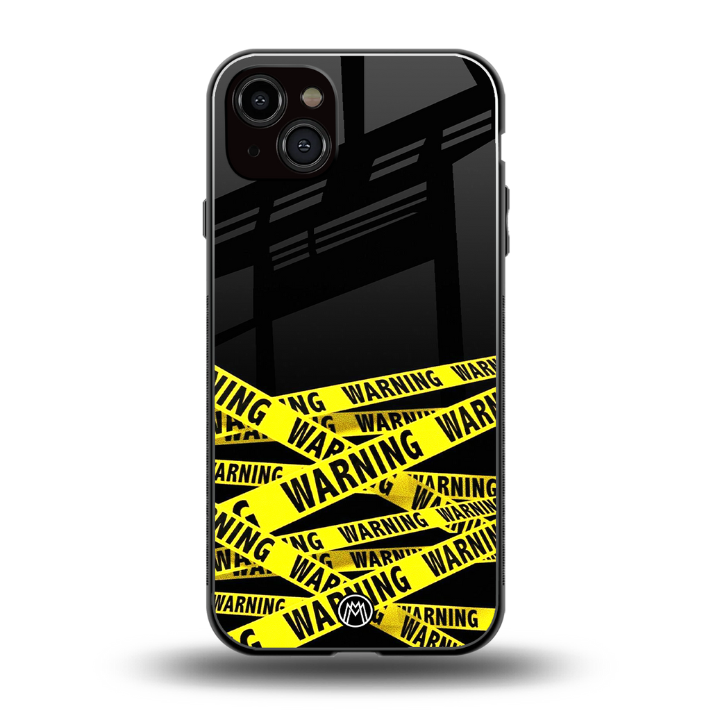 warning tape back phone cover | glass case for iphone 14 plus