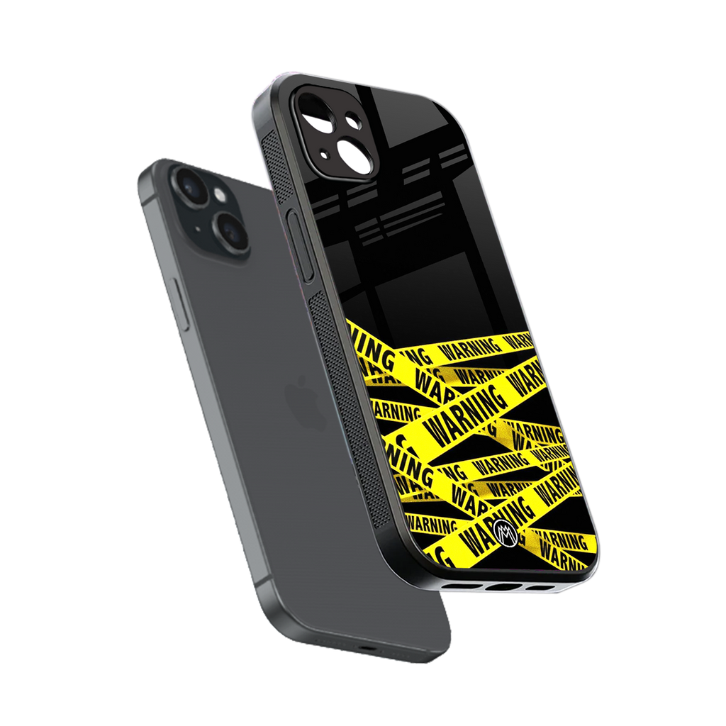 warning tape back phone cover | glass case for iphone 15 plus
