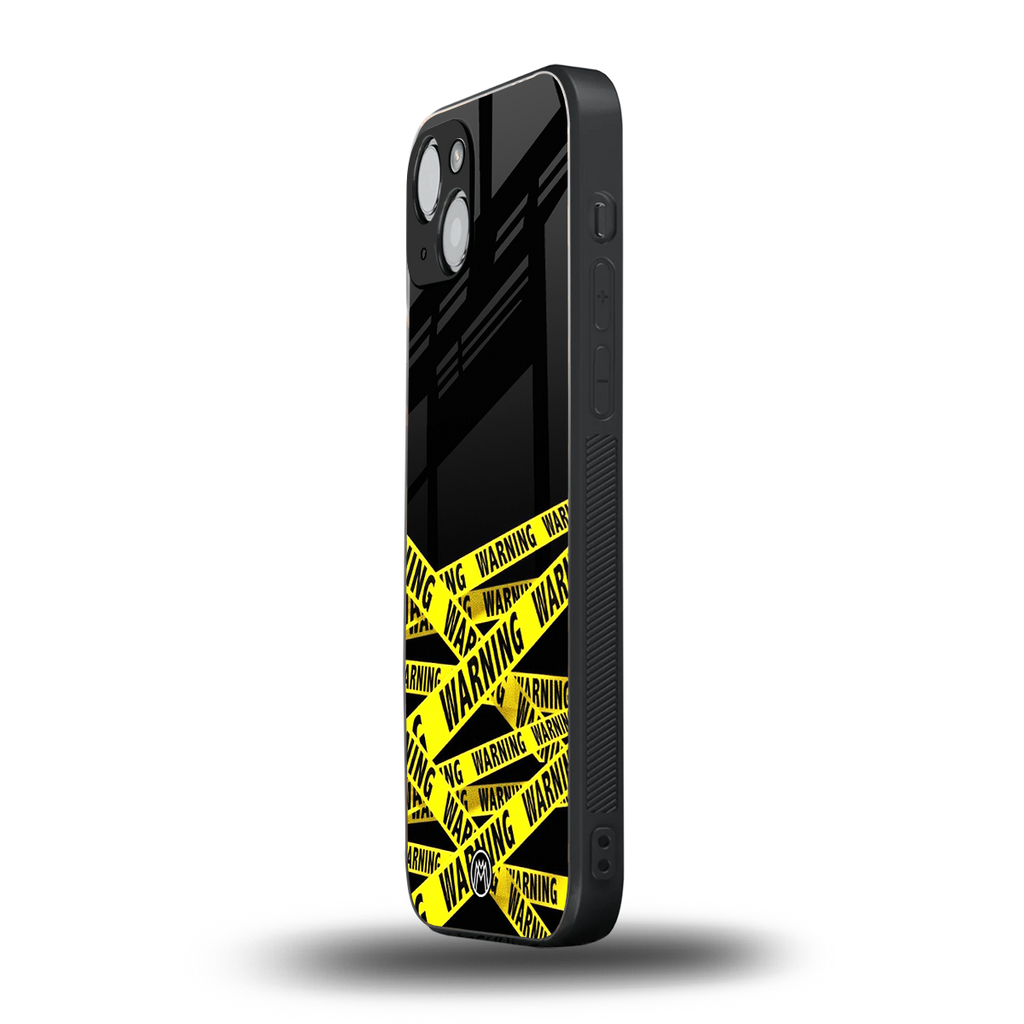 warning tape back phone cover | glass case for iphone 14 plus