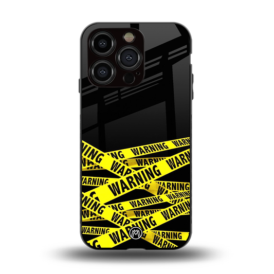 warning tape back phone cover | glass case for iphone 15 pro