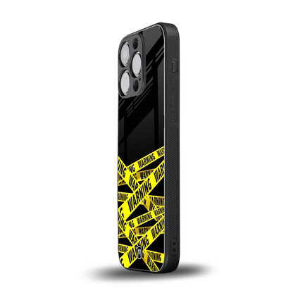 warning tape back phone cover | glass case for iphone 15 pro