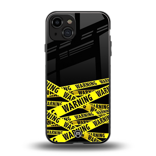 warning tape back phone cover | glass case for iphone 15