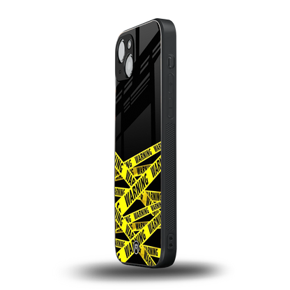 warning tape back phone cover | glass case for iphone 15