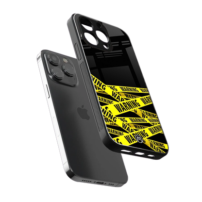 warning tape back phone cover | glass case for iphone 15 pro
