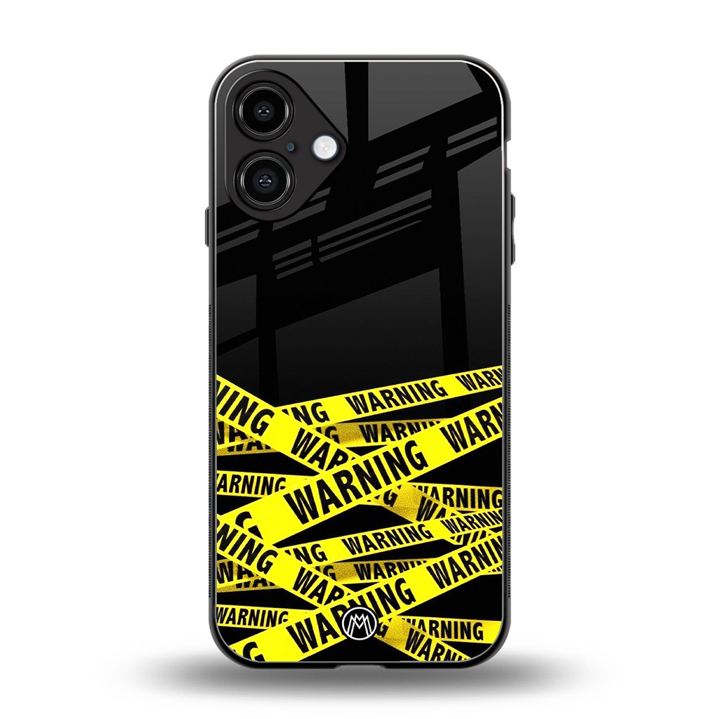 warning tape back phone cover | glass case for iphone 16 plus