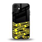 warning tape back phone cover | glass case for iphone 16 plus