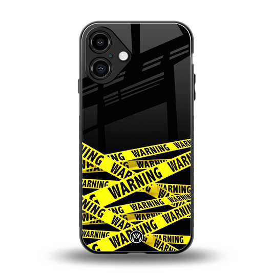 warning tape back phone cover | glass case for iphone 16 plus
