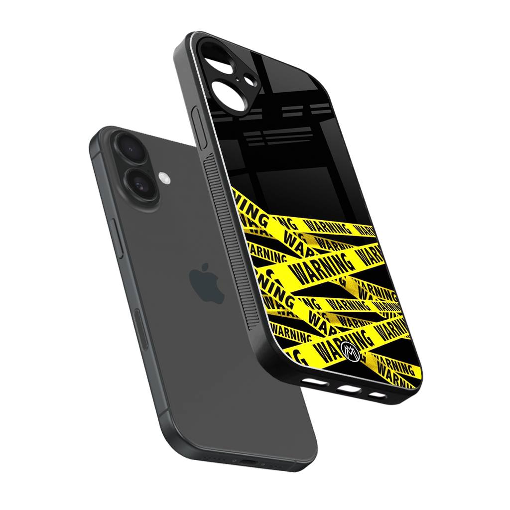 warning tape back phone cover | glass case for iphone 16 plus