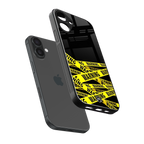 warning tape back phone cover | glass case for iphone 16 plus