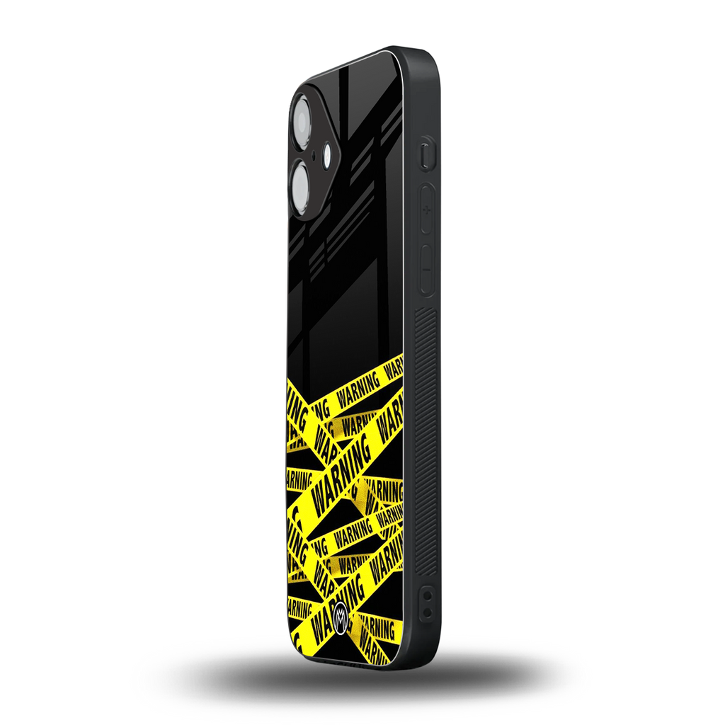 warning tape back phone cover | glass case for iphone 16 plus