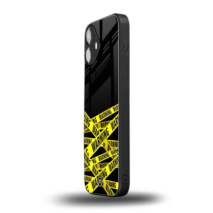 warning tape back phone cover | glass case for iphone 16 plus