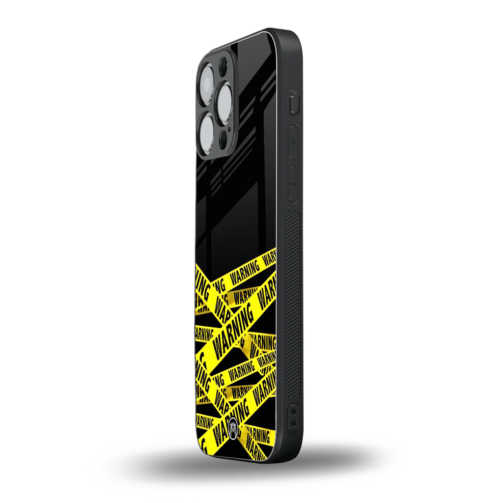 warning tape back phone cover | glass case for iphone 16 pro max