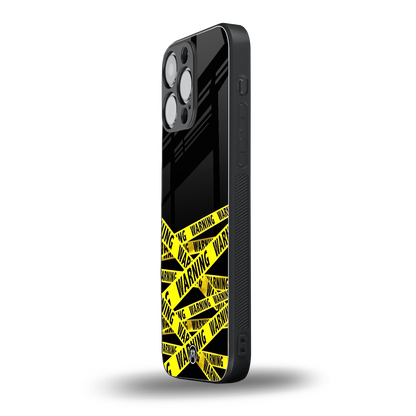 warning tape back phone cover | glass case for iphone 16 pro max