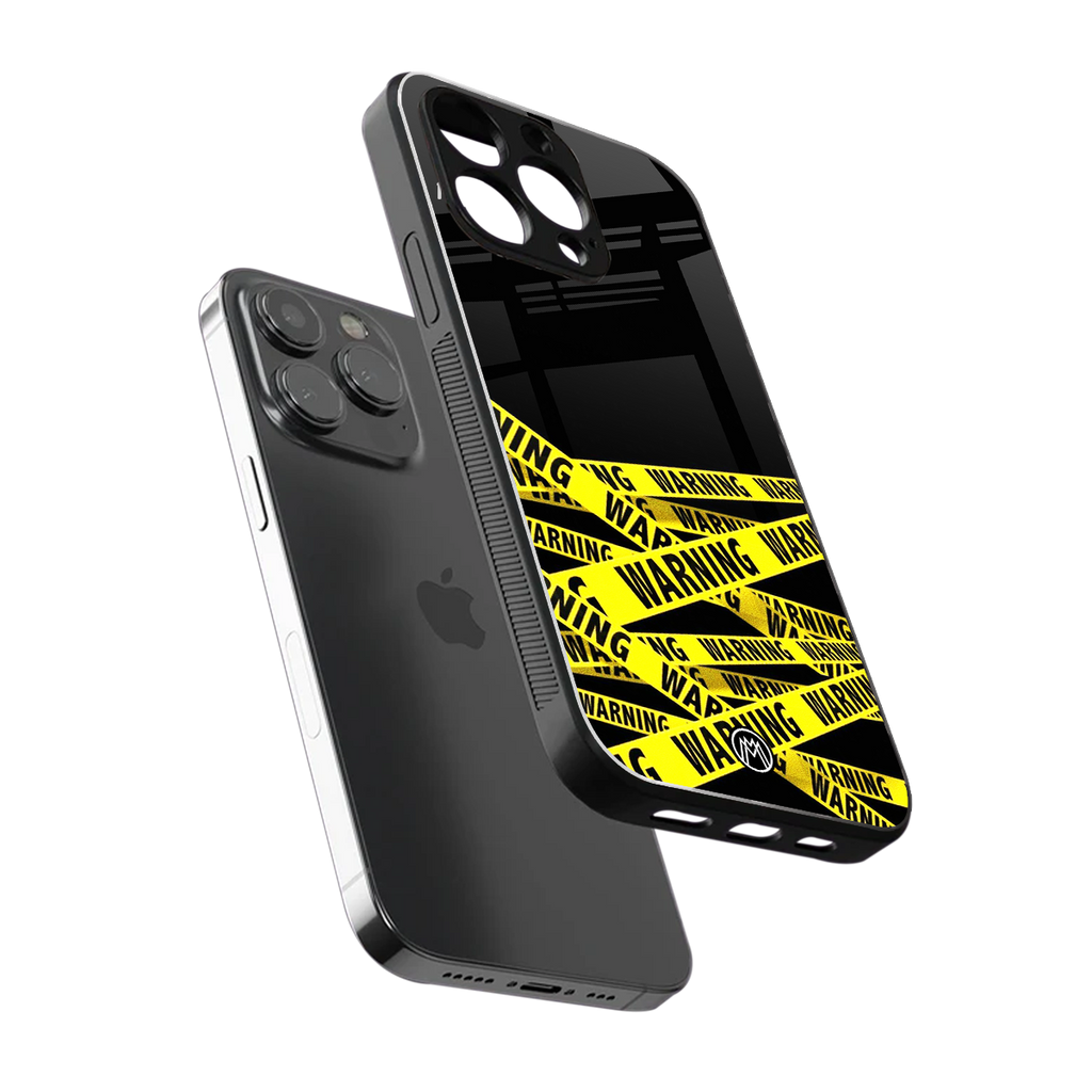 warning tape back phone cover | glass case for iphone 16 pro