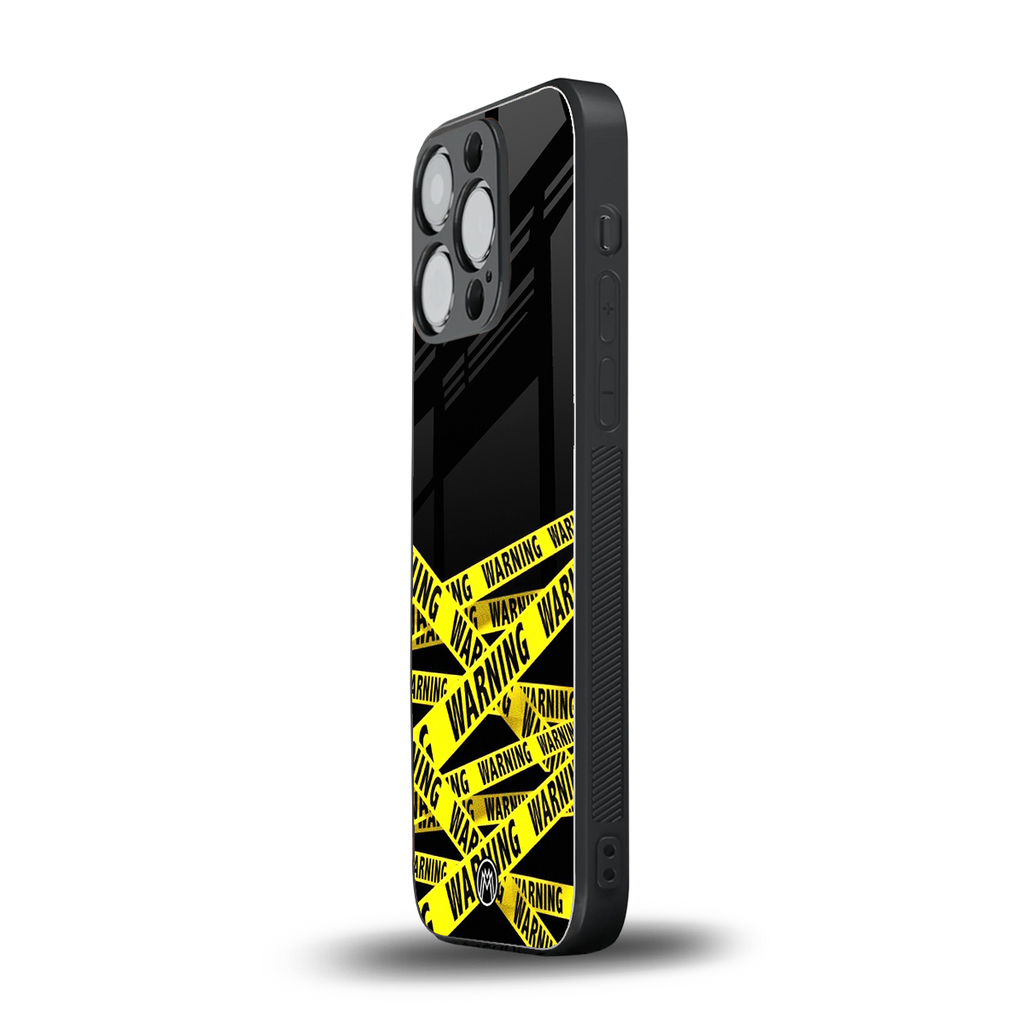 warning tape back phone cover | glass case for iphone 16 pro