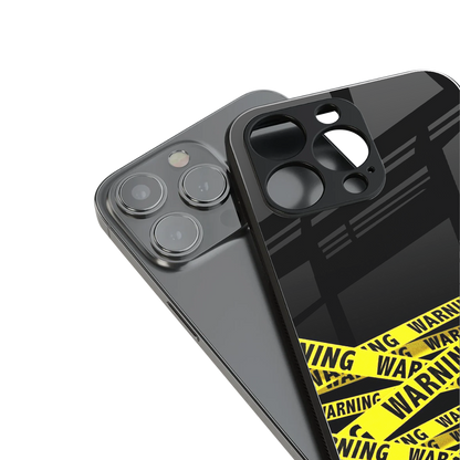 warning tape back phone cover | glass case for iphone 14 pro max
