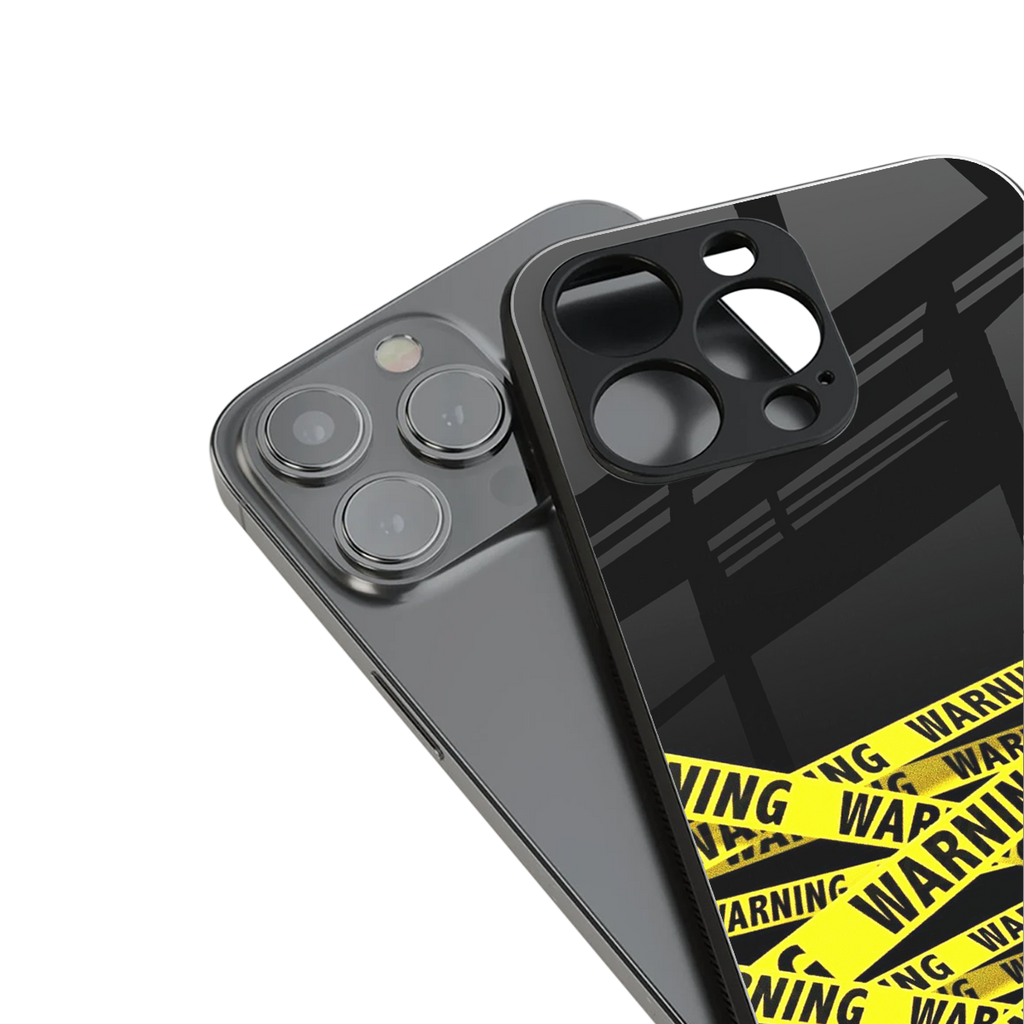 warning tape back phone cover | glass case for iphone 16 pro