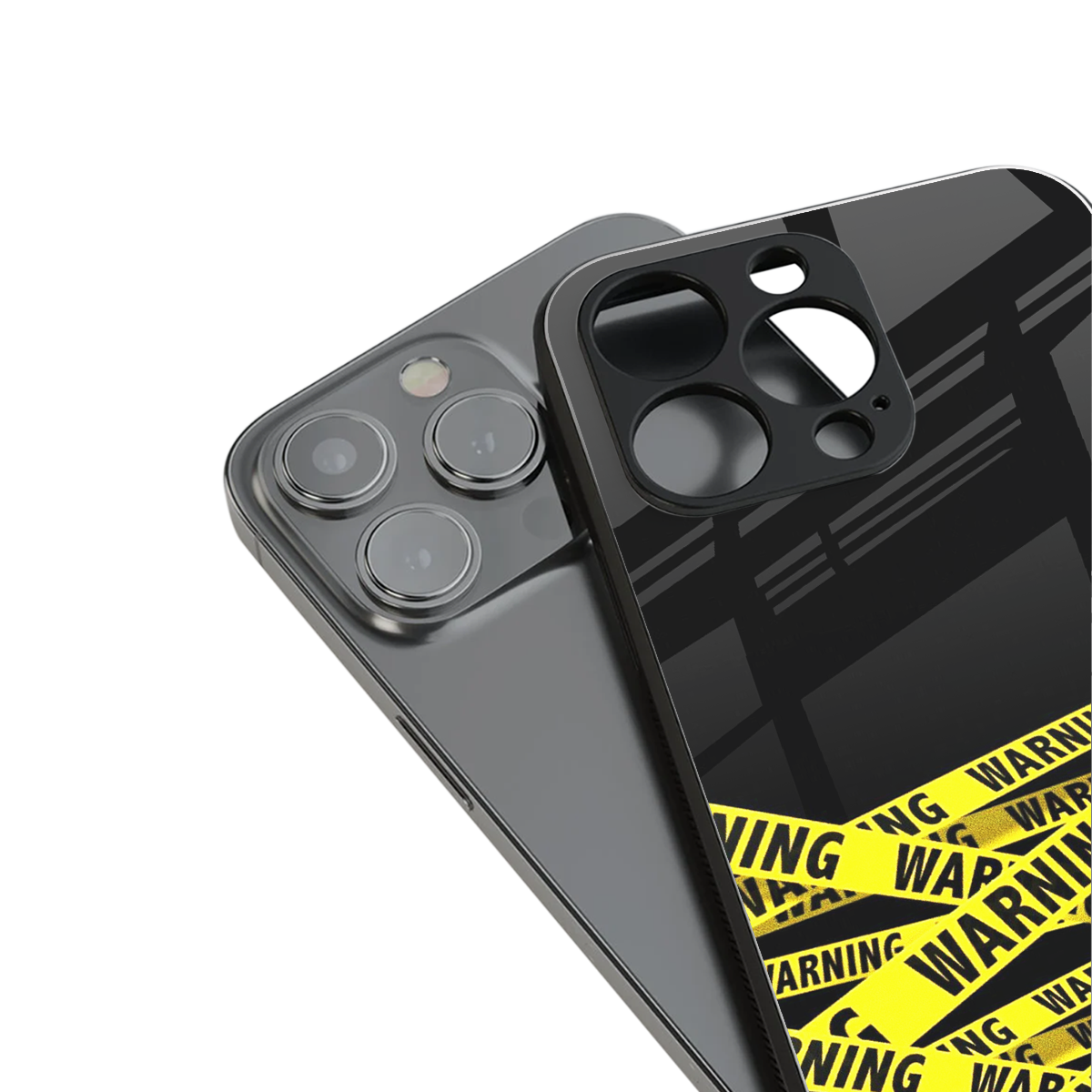 warning tape back phone cover | glass case for iphone 15