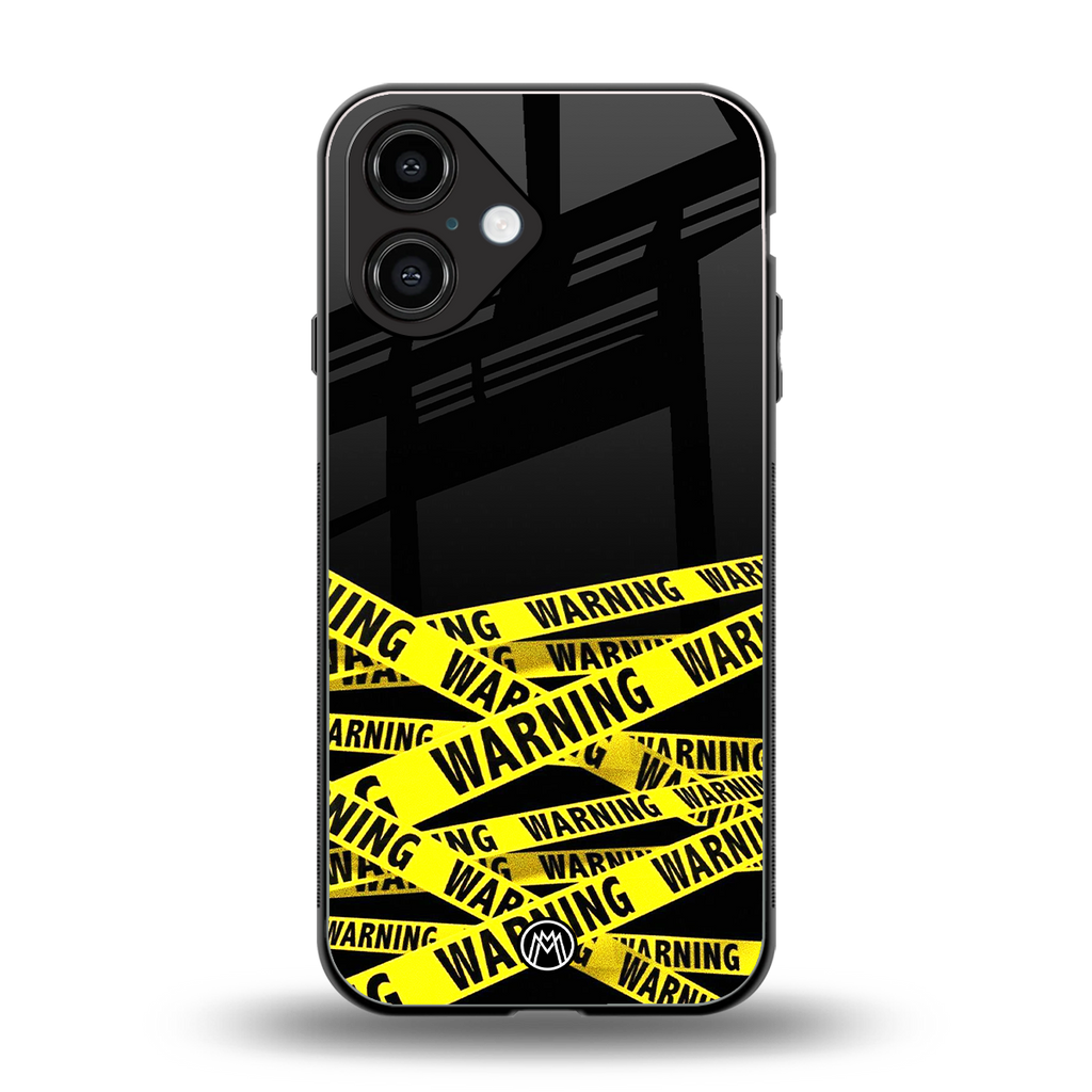 warning tape back phone cover | glass case for iphone 16
