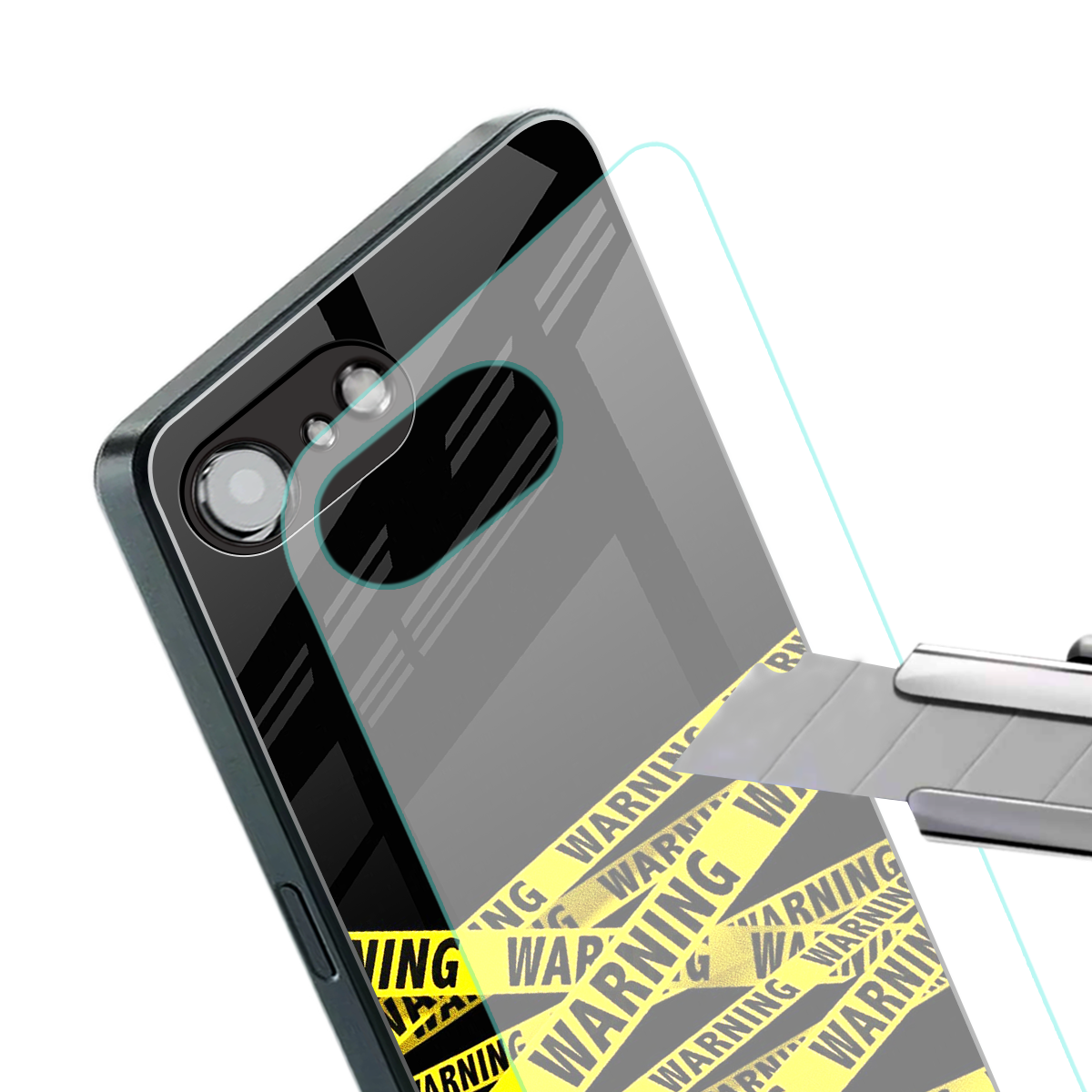 warning tape back phone cover | glass case for iphone 16e