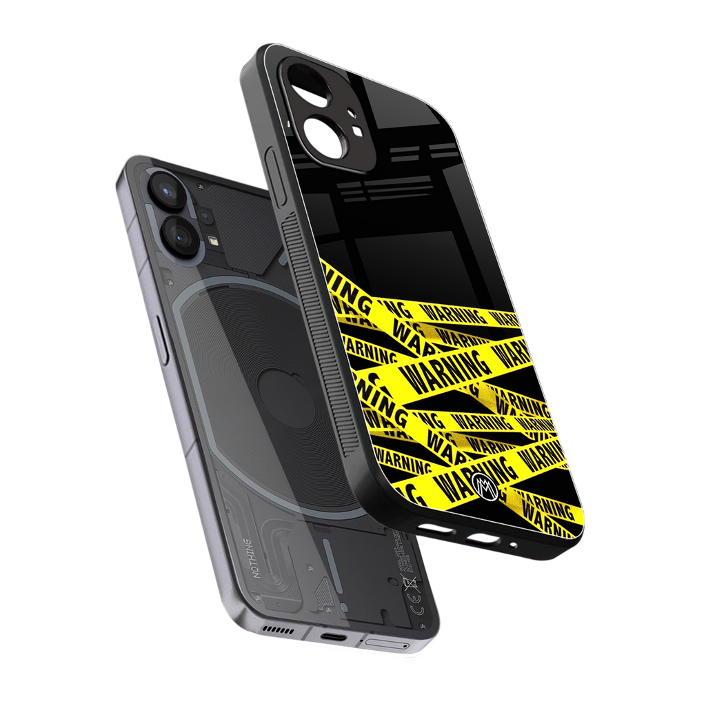 warning tape back phone cover | glass case for nothing phone 1