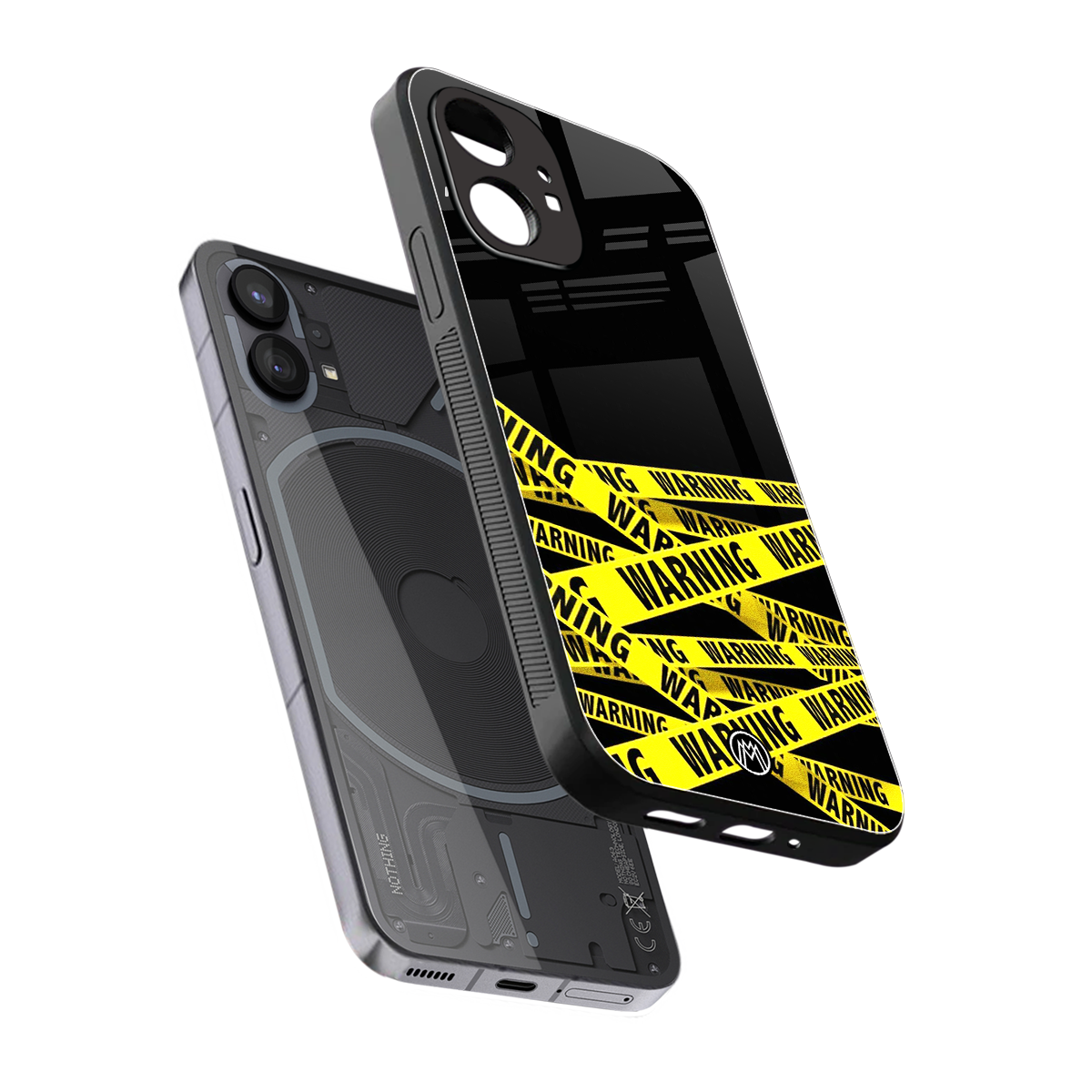 warning tape back phone cover | glass case for nothing phone 1