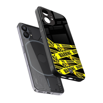 warning tape back phone cover | glass case for nothing phone 1