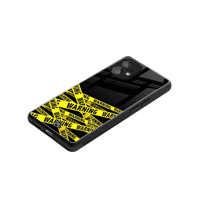warning tape back phone cover | glass case for nothing phone 1