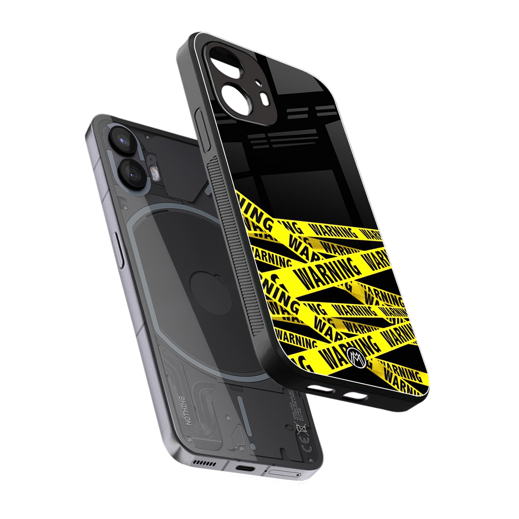 warning tape back phone cover | glass case for nothing phone 2