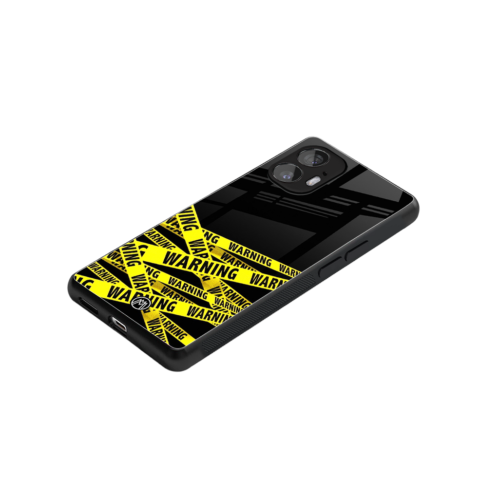 warning tape back phone cover | glass case for nothing phone 2