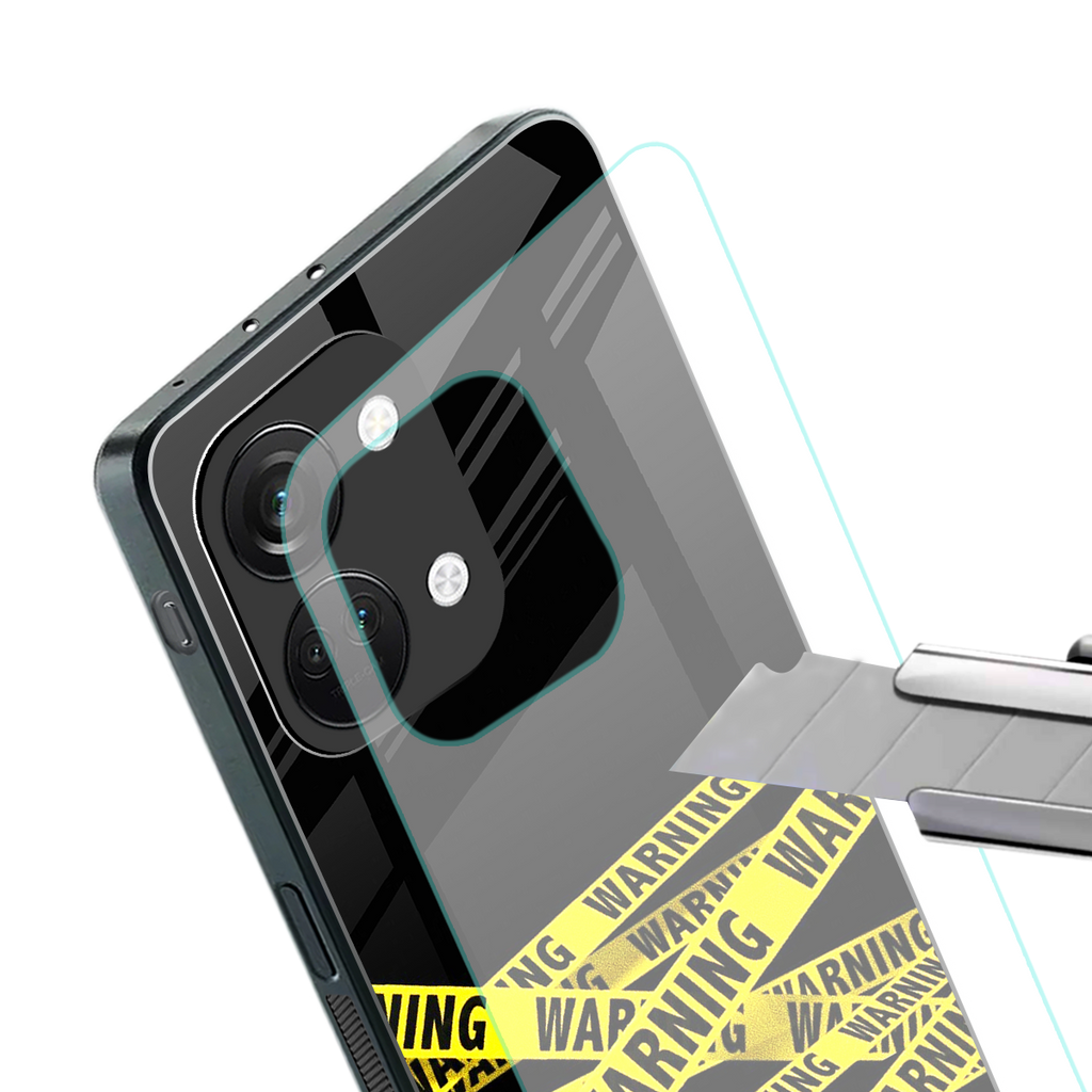 warning tape back phone cover | glass case for oneplus nord 3