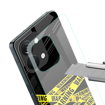 warning tape back phone cover | glass case for oneplus nord 3