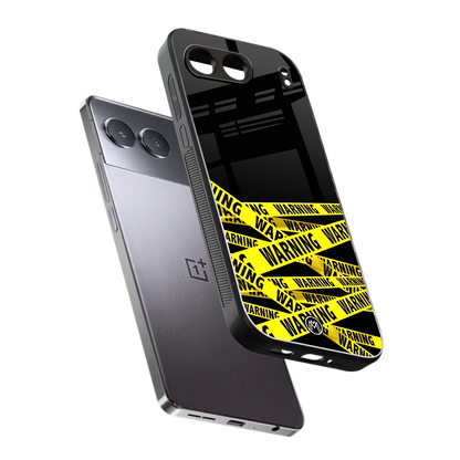 warning tape back phone cover | glass case for oneplus nord 4